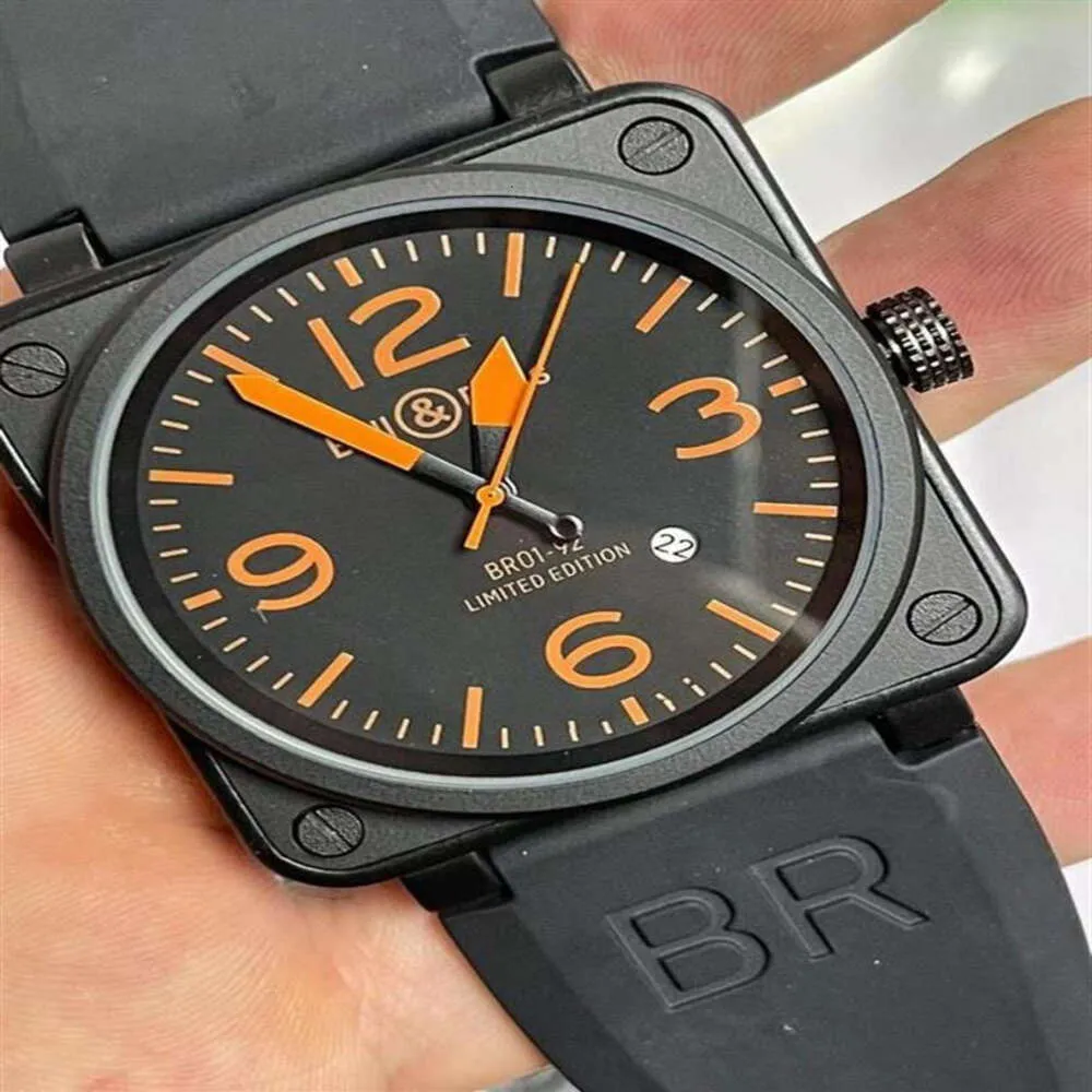 Bell und Ross Armbanduhren High-End-Herren Uhr Automatische mechanische Luxus Bell Edelstahl Braunes Leder Black Gummi Armbandwatch2183