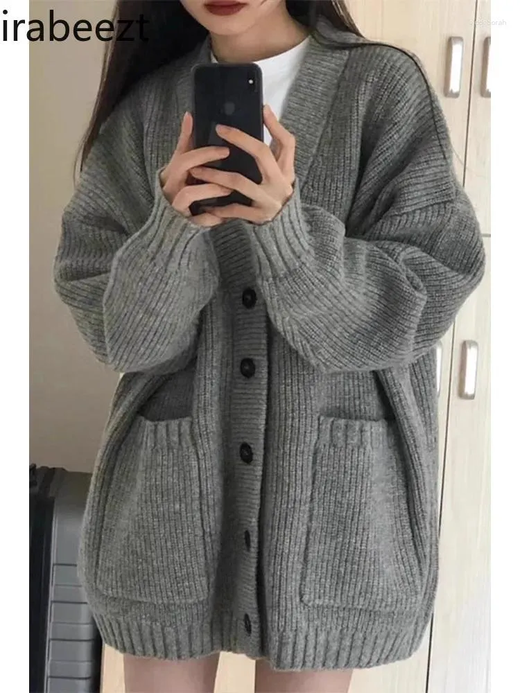 Tricots pour femmes Pull gris vintage japonais cardigan hiver petit manteau décontracté sweet lâche top Casacos de Trico féminino