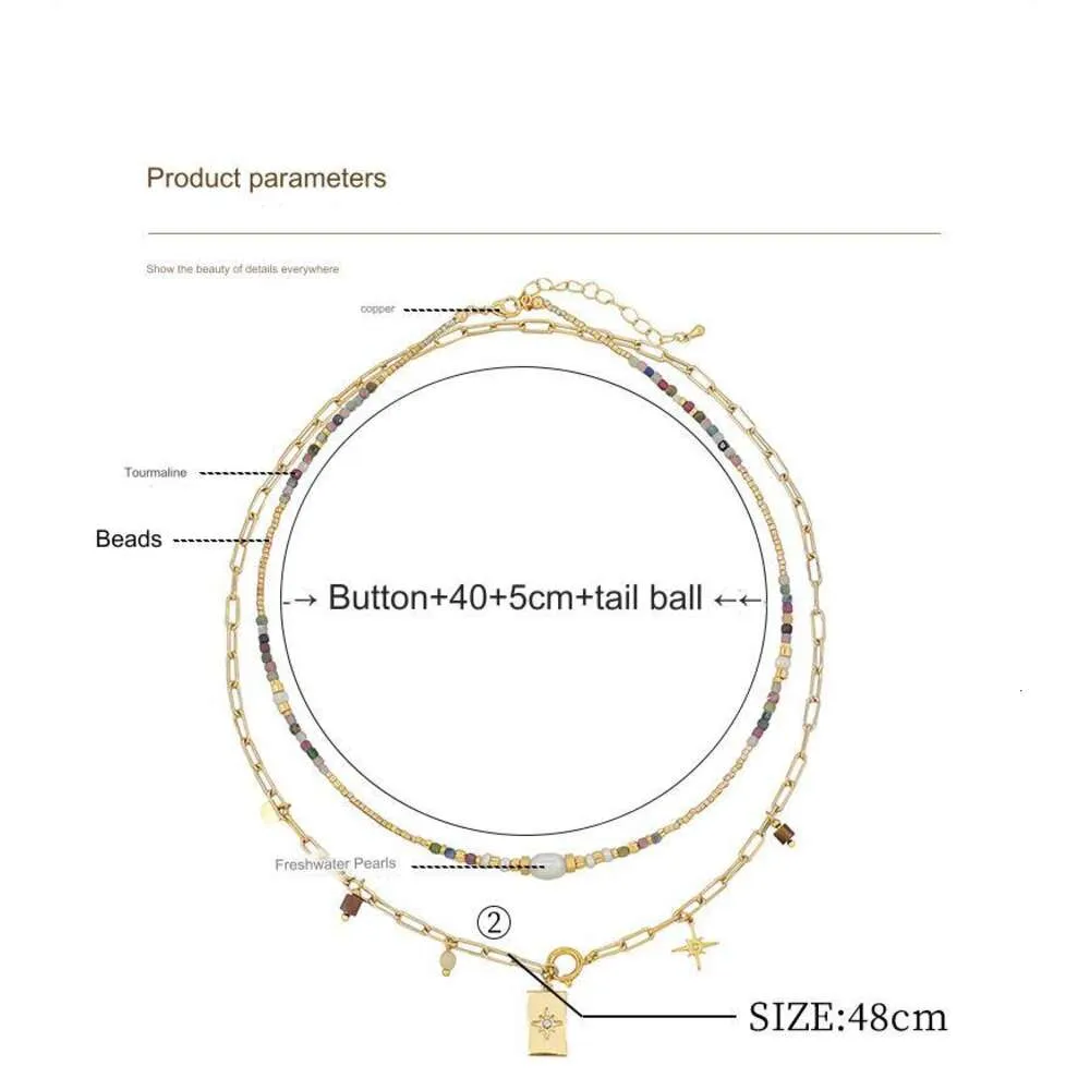 Spring veelzijdige niche nieuwe kleurrijke natuurstenen ketting met messing kleur behoud ring gelaagde kraagketen