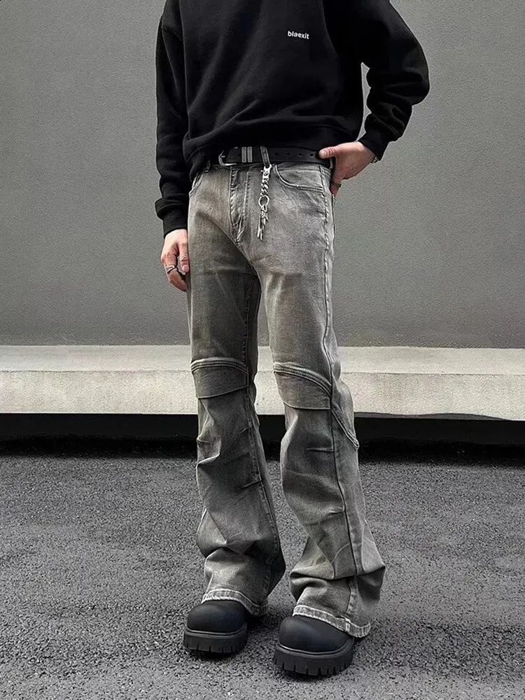 DHgate.com:Mens Grey Pleated Flare Jeans - Y2K Retro