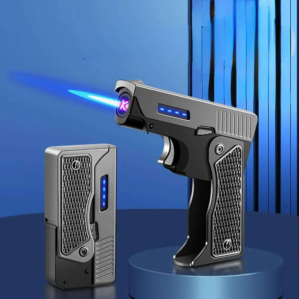 Kreativ pistolformad vikning utan gaselektriskt dual-tändare, vindtät, cigarrändare, dekompressionsverktyg USB-laddning