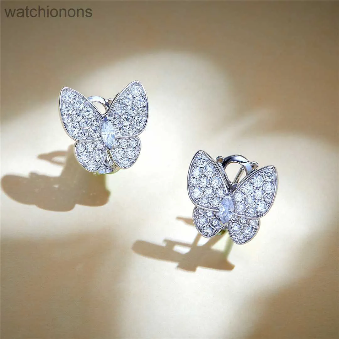 Women Grade Grade VanCelfe Oryginalne projektanty kolczyki diamentowe kolczyki motylowe Słodka pełna biżuteria motyla z logo