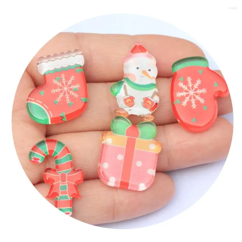 Decorative Flowers 100/50pc Cartoon Acrylic Santa 3D Christmas Resin Flatback Planar Resins For Handmade Hair Bows Jewelry Earrings