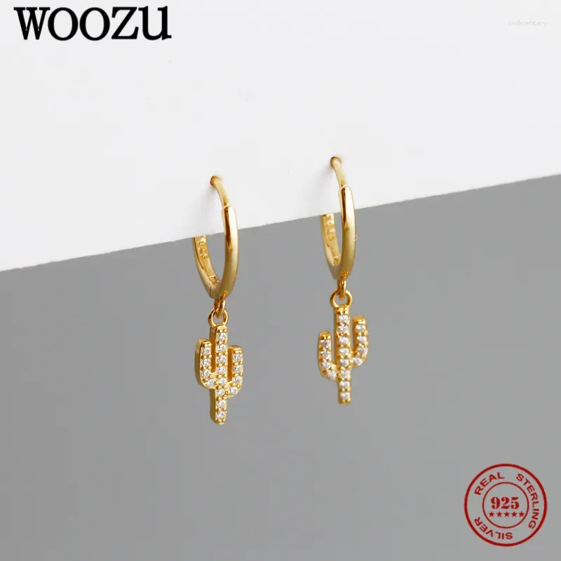 Boucles d'oreilles en peluche woozu 925 sterling argenter fashion cactus pave zircon pendant gouttes pour femmes rock fête gothnique girl bijoux girl bijoux