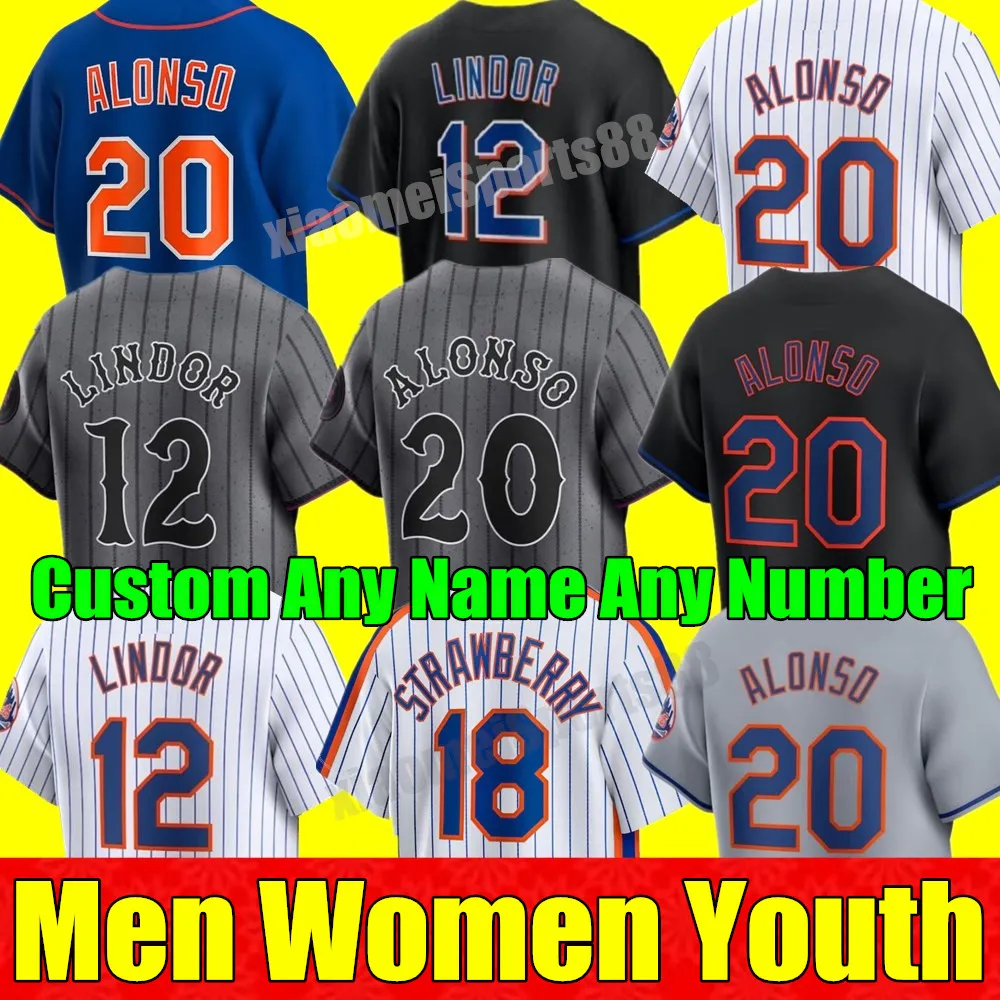 S-4XL CUSTOM 2024 CONNECT PETE ALONSO 야구 저지 프란시스코 린더 에드윈 디아즈 코다이 젠가 스타 링 마르트 Jacob DeGrom Mets Keith Hernandez 남녀 청소년