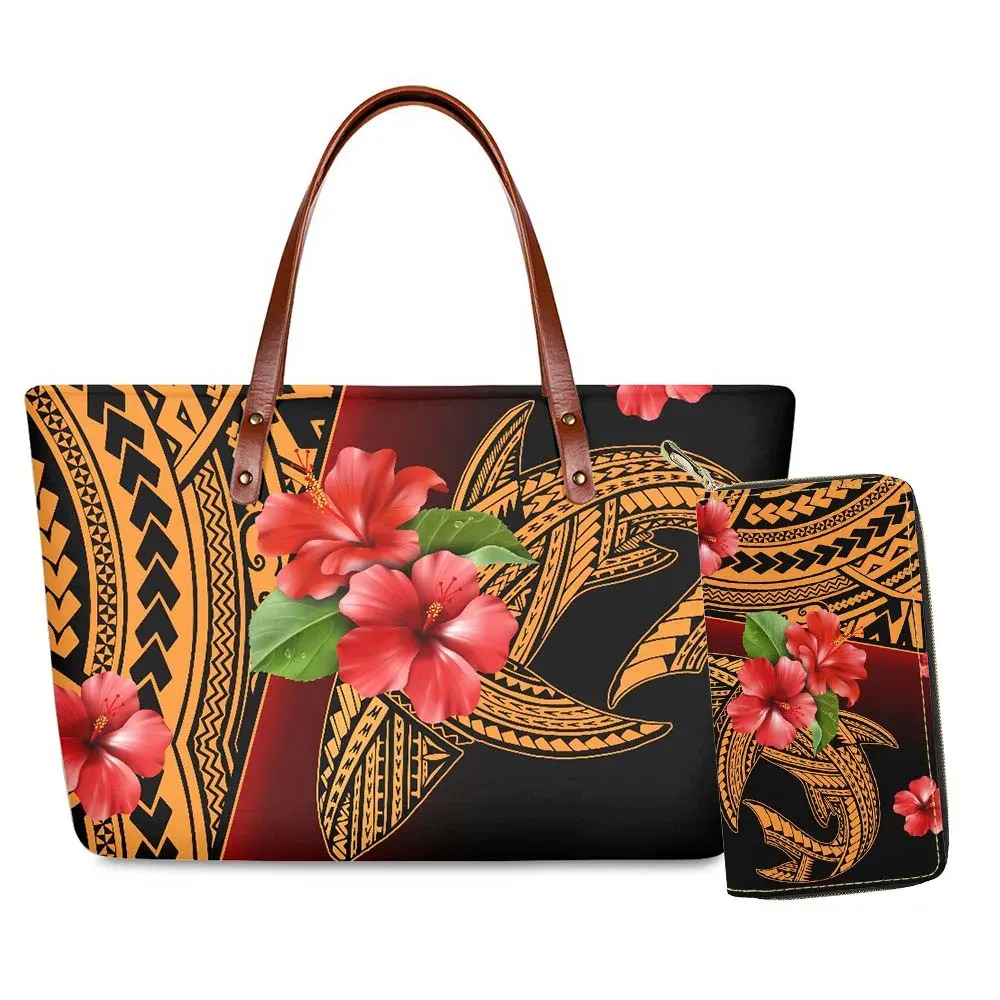 Väskor Hycool Polynesian Tribal Tote Bag Custom Print Designer Purses Luxury Brand Logo Purses and Handbags Women Wholesale Custom