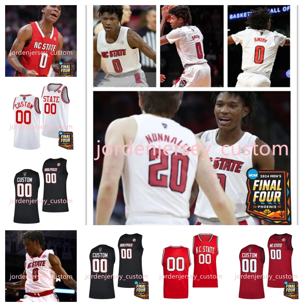 DJ Burns Jr. 2024 Final Four NC State Basketball Jersey 23 Mohamed diarra 0 DJ Horne 34 Ben Middlebrooks 2 Kam Woods genaaid NC State Wolfpack Custom Jerseys Vrouwen Jeugd