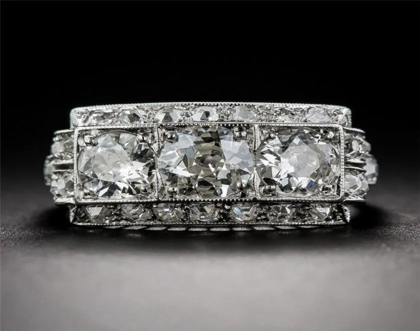 레트로 유행의 흰 지르콘 여자 손가락 반지 단순한 스퀘어 스톤 웨딩 약혼 반지 보석 선물 아네이스 페미니노 크기 6106155977
