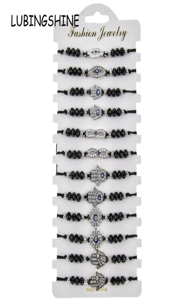 Bracelets de charme 12pcslot Mulheres Fatima Charmos das mãos Bracelete Conjunto de bracelete de cristal Stromestone trançada a cadeia de corda ajustável Pulseira JE5275310