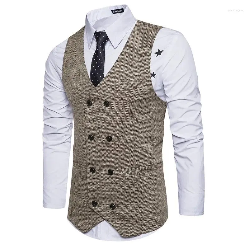 Men's Vests Tweed Men Vest For Formal Slim Fit Waistcoat Woolen Fashion Casual Male Stage Clothes Prom