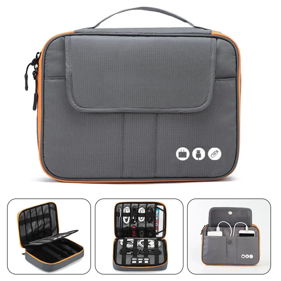 Bags ACOKI Nylon de alta qualidade 2 camadas Viagem Acessórios eletrônicos Bolsa organizadora, bolsa de transporte de gadgets de viagem, tamanho perfeito para iPad