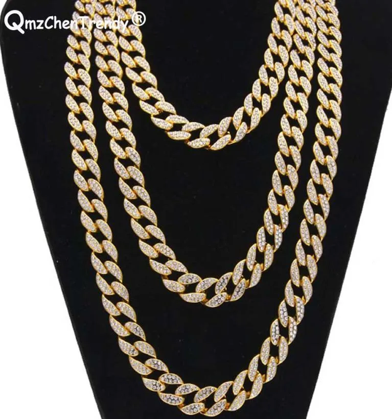 Lyxkvalitet Simulerad Diamond Bling Rhinestone Miami Cuban Link Chain Men039S Hip Hop Halsbandsmycken 15mm Bredd 18207379637