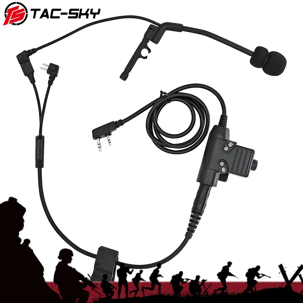 Accessoires TACSKY compatible en plein air Hunting Tactical Headset Yline Set Adaptateur avec U94 PTT ou Peltor PTT et Comtac Microphone