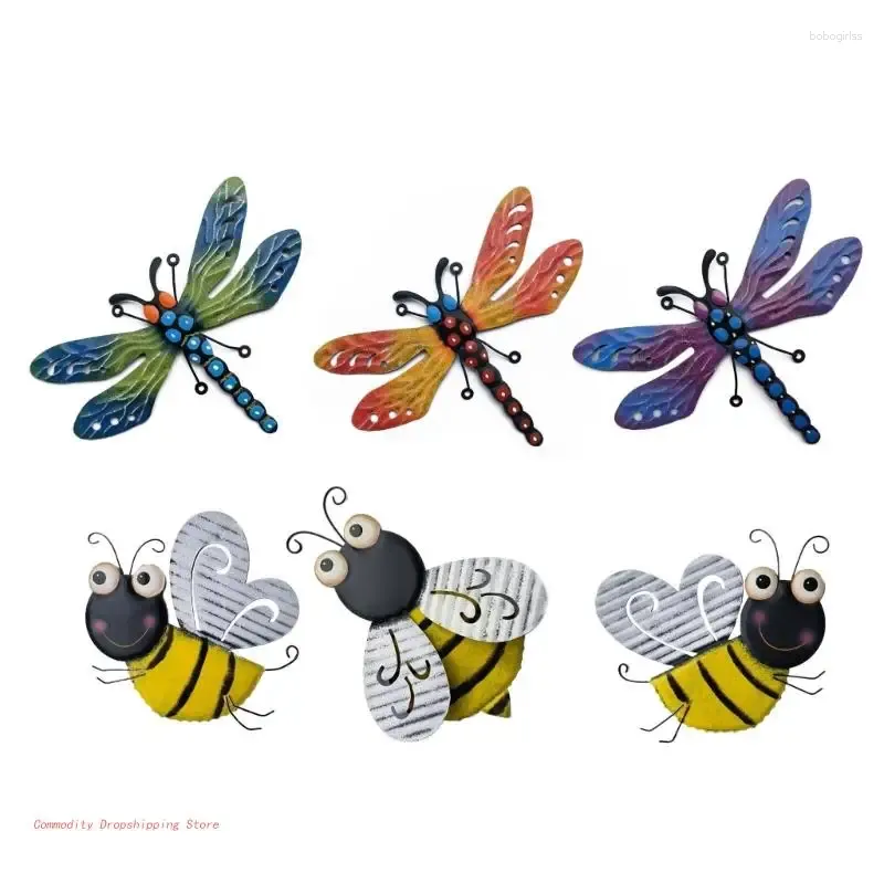 Decorative Figurines Metal Bee Wall Art Hanging Sculpture Ornaments Home Bedroom Backyard Garden Yard Lawn Iron Indoor Outdoor Decorations