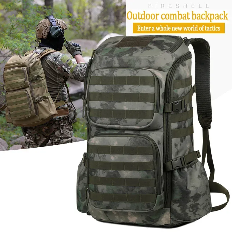 Backpacks 2023 Nouveau sac à dos à ordinateur tactique en plein air multifonctionnel, sac de randonnée de grande capacité 50L utilisant Oxford Tissu imperméable Wearr