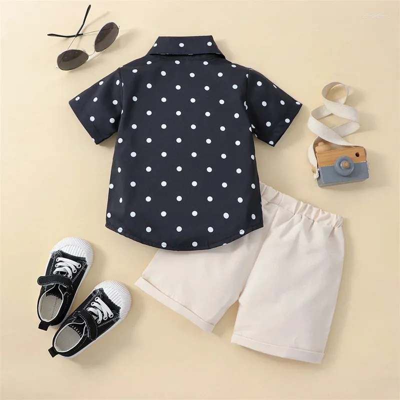 Ensembles de vêtements 2pcs Toddler bébé garçon vêtements d'été Kid Polka Dot Bouton Down Down Short Elastic Shorts Gentleman tenue