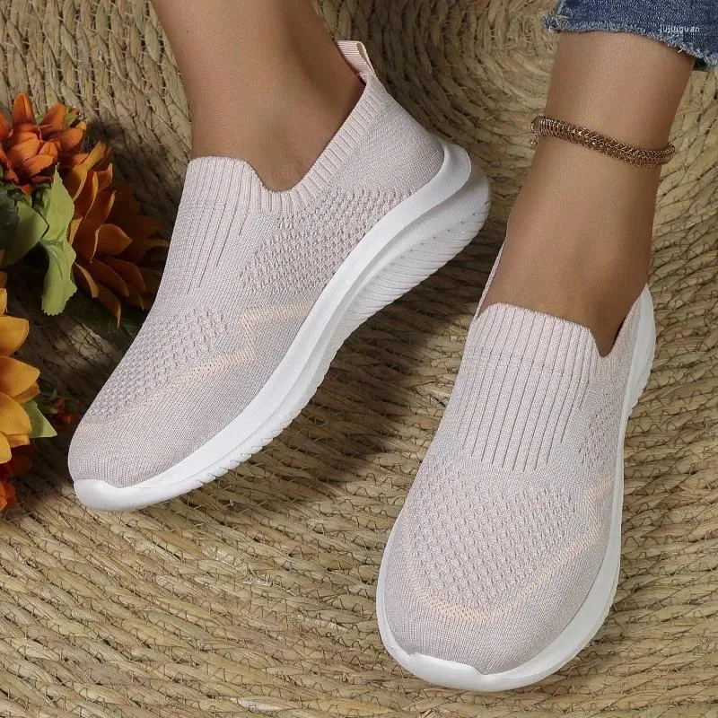 Casual Shoes Women's Breathable Mesh Flat 2024 Fall Slip-on Sports Knitted Soft Sole Tennis Zapatillas Mujer