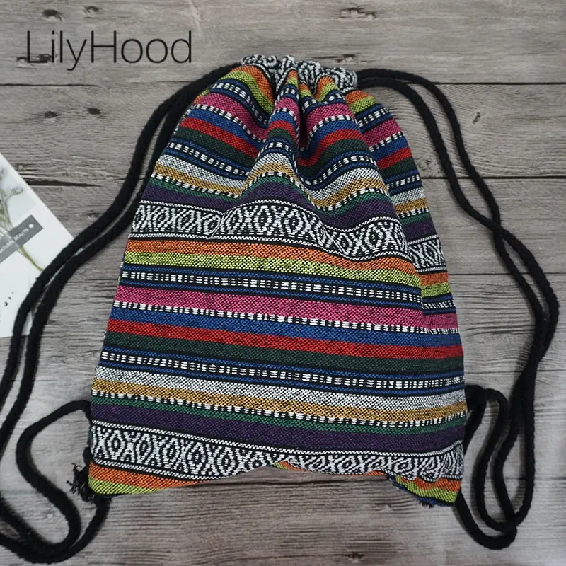 Backpacks 2023 Femme vintage sac à dos gitan Bohemian hippie et ethnique folk folk folk boho tricot tricot cotagecore sac à cordon sac à cordon