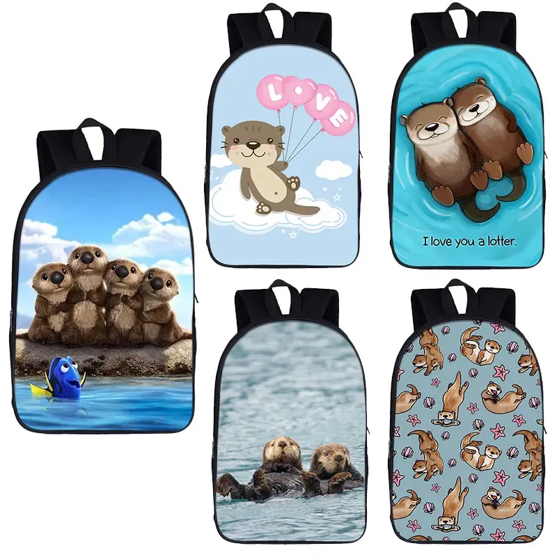 Sacs Kawaii Sea Otters Print Backpack for Teenage Girls Boys Fashion Schoolbags Femmes Men Men d'ordinateur portable sac à dos PACK JOUR