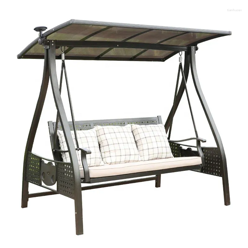 Camp Furniture Outdoor Swing Stoel met zonne -energie Licht Balkon Binnenplaats Lazy Hangock Garden Rocken