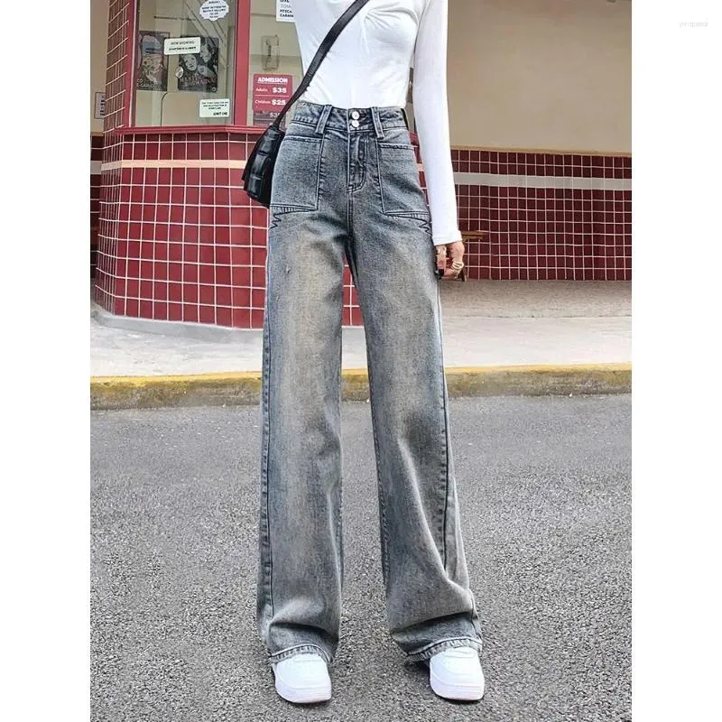 Women's Jeans Woman High Waist Clothes Wide Leg Denim Clothing Streetwear Vintage Quality Trousers 2024 Fashion Straight Pants L103