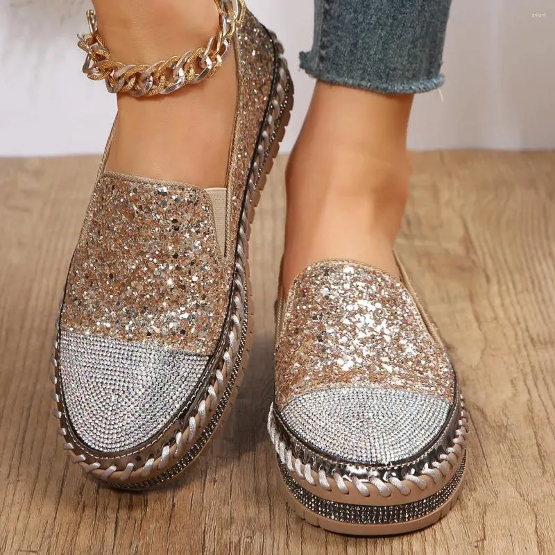 Casual Shoes Spring Women's Shiny Rhinestone Flat Loafers A