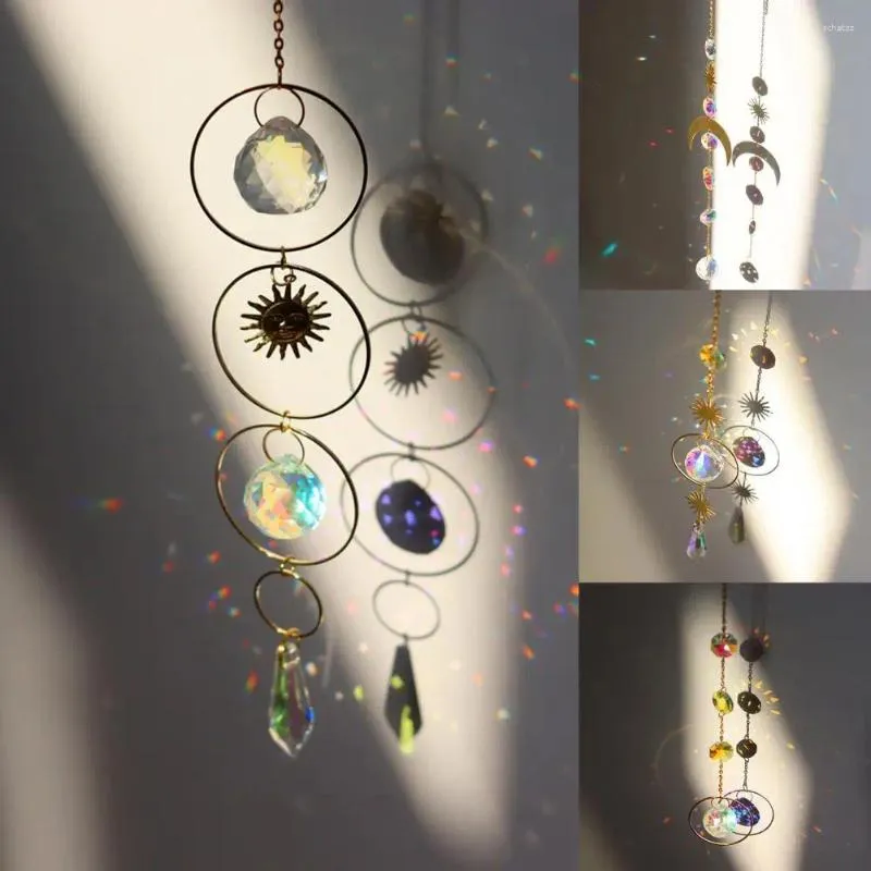 Dekorativa figurer Suncatcher Artificial Crystal Pendant Färgglada handgjorda utsökta Wind Chime Star Moon Sun Catcher hänger för fönster