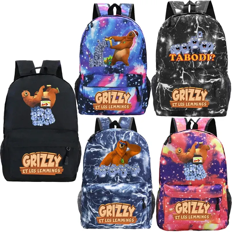 Plecaki kreskówki Grizzy i Les Lemmings plecak chłopcy dziewczęta szkolne torby dla dzieci Kawaii Bookbag Student Plecaks torba podróżna knapsac mochila