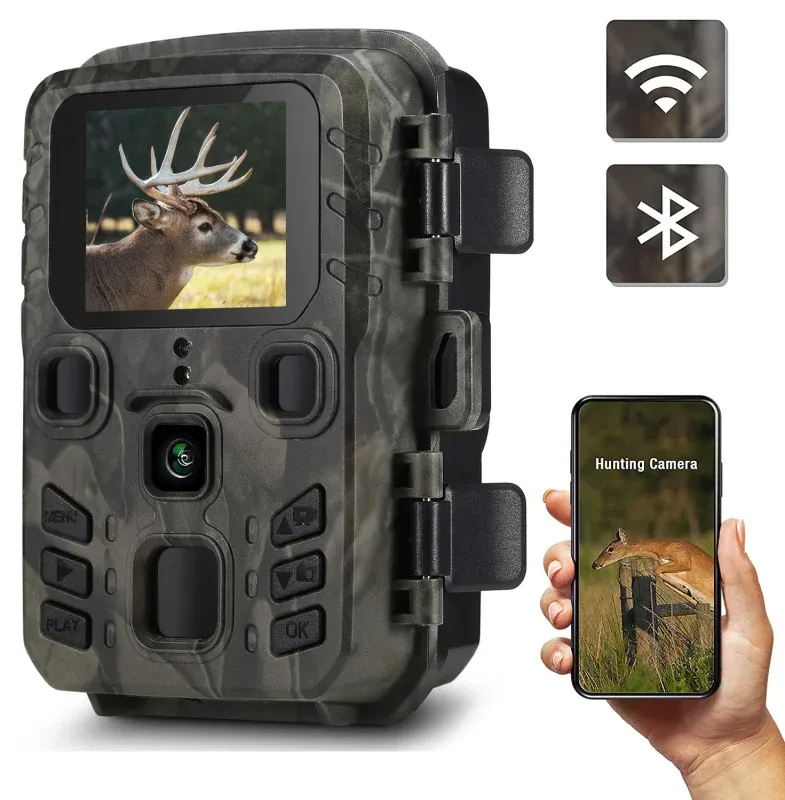 Câmera de câmeras OurDoor Trail Camera Wi -Fi Controle de aplicativo 1296p 24mp CAM CAM VISÃO NOTIVO MOVIMENTO ATIVADO Câmera de caça à prova d'água 0.2s