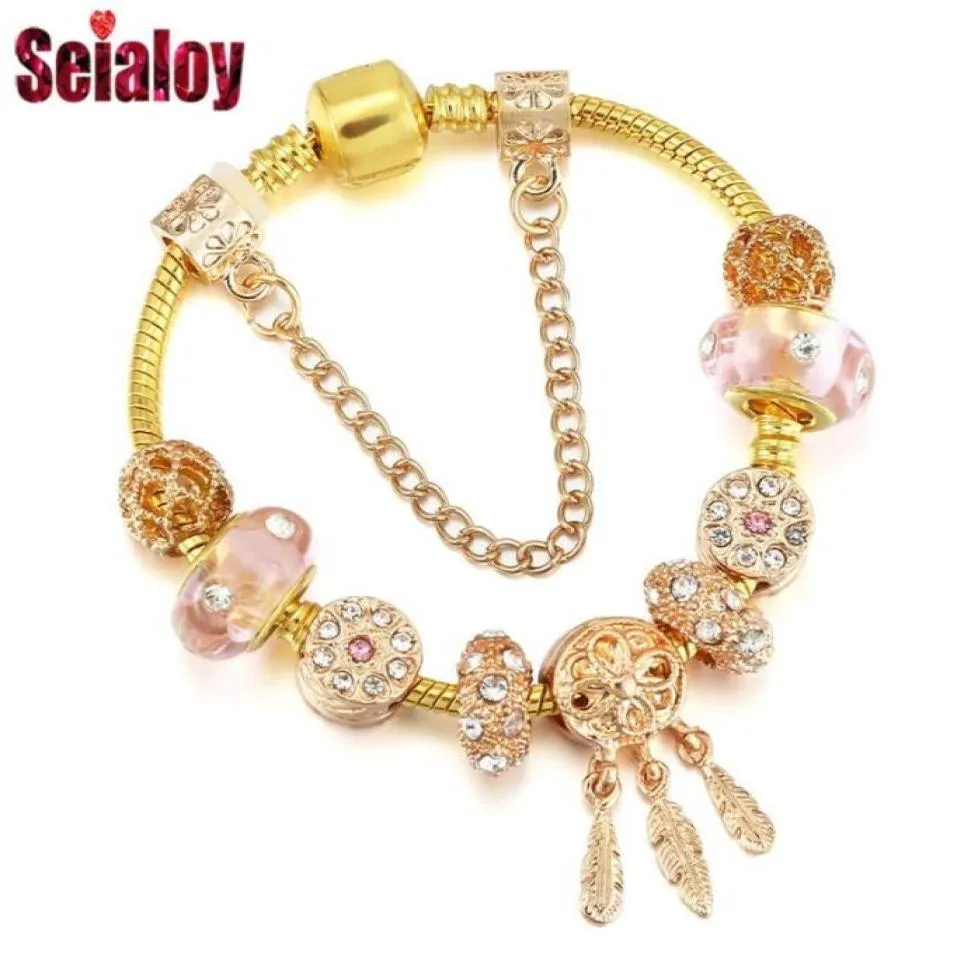 Braccialetti di fascino SEIALOY Gold Dream Catcher for Women Men Original Pink Crystal Crystal Bracciale Bracciale Bracciale Gioielli Reghite9638868