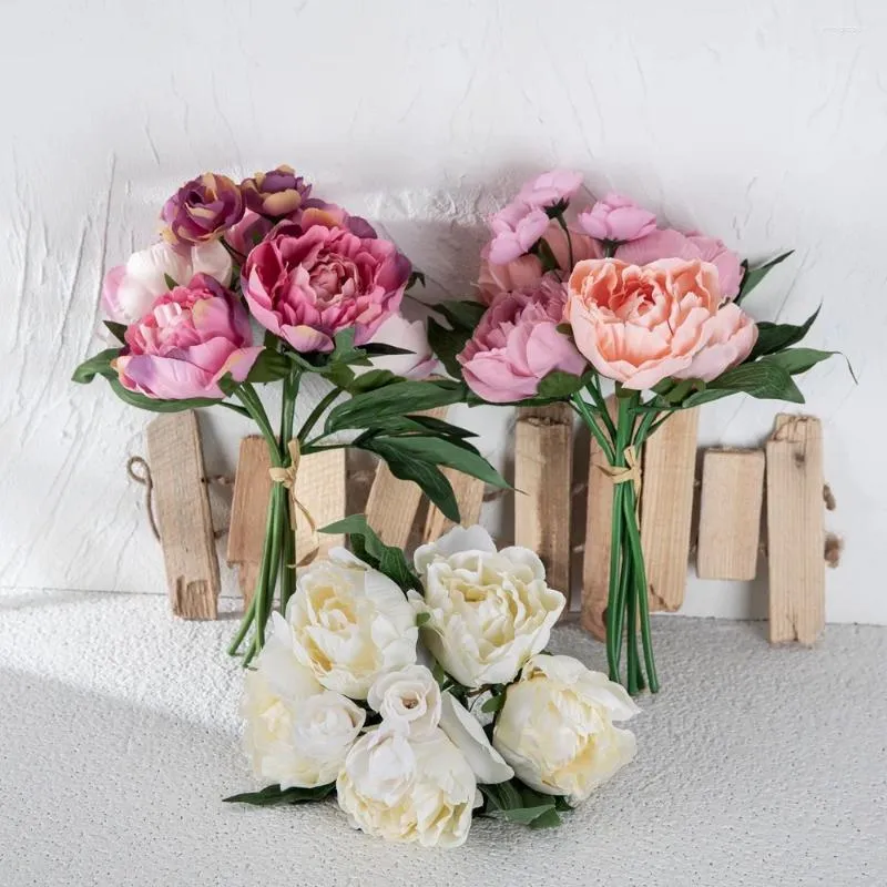 Dekorativa blommor Champagne Peony Bouquet Imitation Flower Family Decoration Wedding Artificial Party