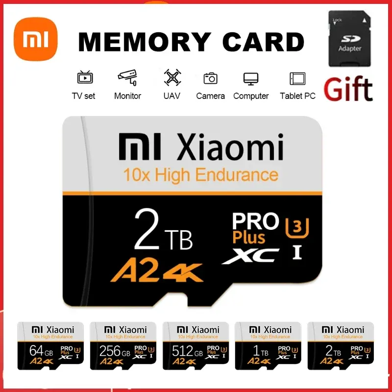 Karten Xiaomi Original 2TB Micro SD Card Class 10 Hochgeschwindigkeit MICRO SD 1TB TF SD -Speicherkarte Mobiltelefon Computerkamera Speicherkarte Speicherkarte