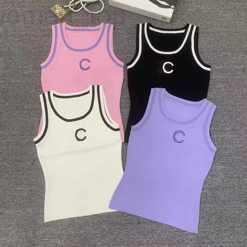 Women's Tanks & Camis Designer Candy colored temperament letter embroidered knitted vest for women's summer round neck slim fit elastic sleeveless top ALPS