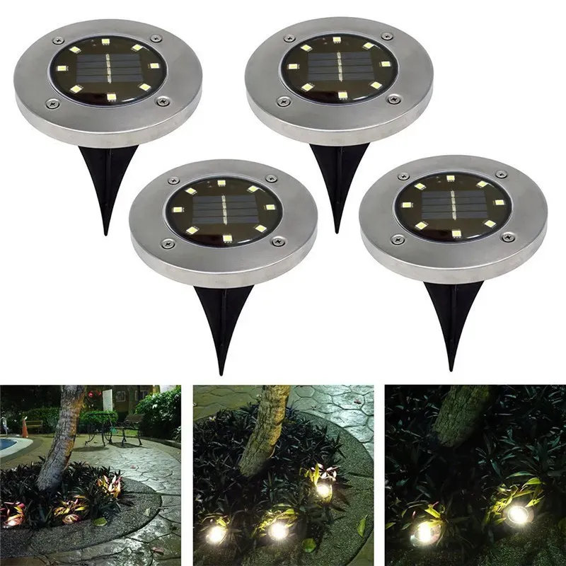 Zonne -aangedreven 8 LED -verlichting begraven grond ondergronds licht voor buitentuin Garn Landschap Decoratielamp 11 ll