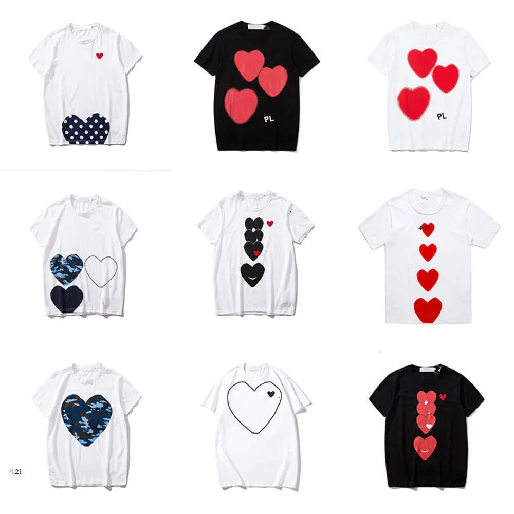 Ontwerper T-shirt Com des Garcons Play Heart Logo Print T-shirt T-shirt Maat extra grote blauw hart unisex Japan de beste kwaliteit euro maat 5198