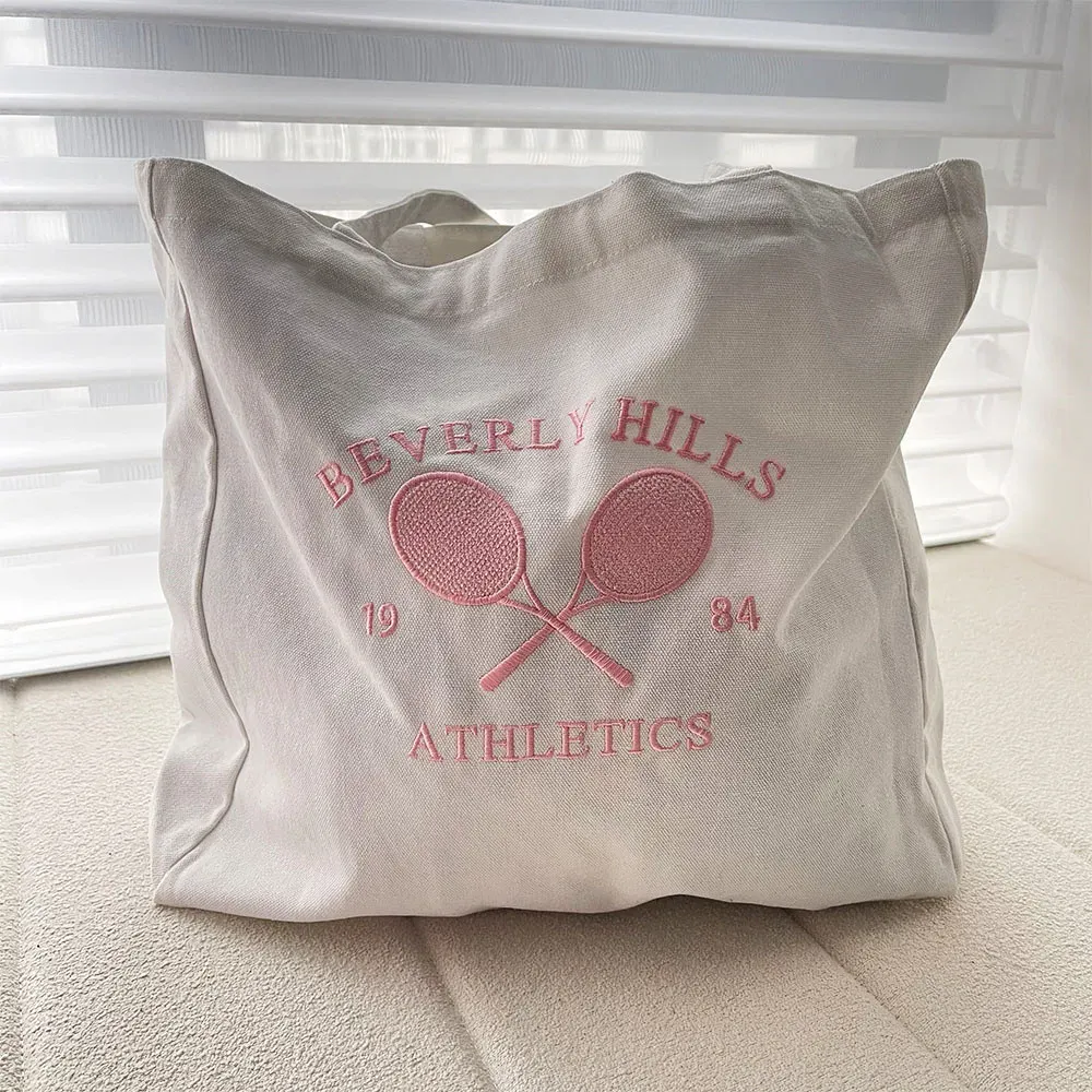 Torby Beverly Hills 1984 Athletics Tennis Haftowane moda dla kobiet na płótnie torba zakupowa vintage w stylu estetyczna torebka torebka