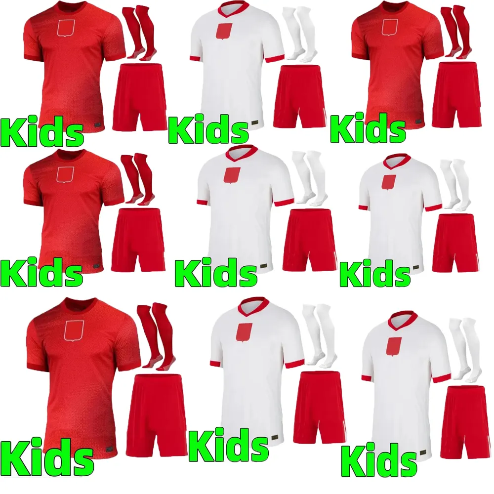 ポーランド2024ルワンドフスキーサッカージャージーキッズキットポロニア2025 Zielinski Milik Zalewski Szymanski Polish Shirt Polen Uniform Boy 24 25 Pologne Bednarek