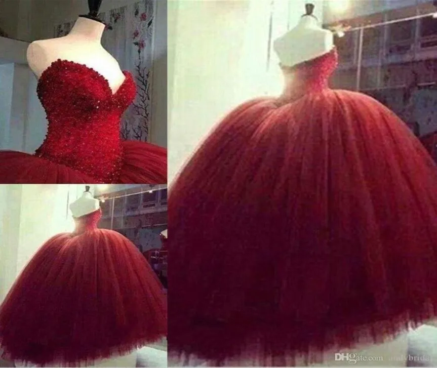 Red Quinceanera Kleider Schatz trägerloser Ballkleid Tüll Perlen obere Teil hochwertiges formelles Kleid für Schule Luxus -Festzug3824442