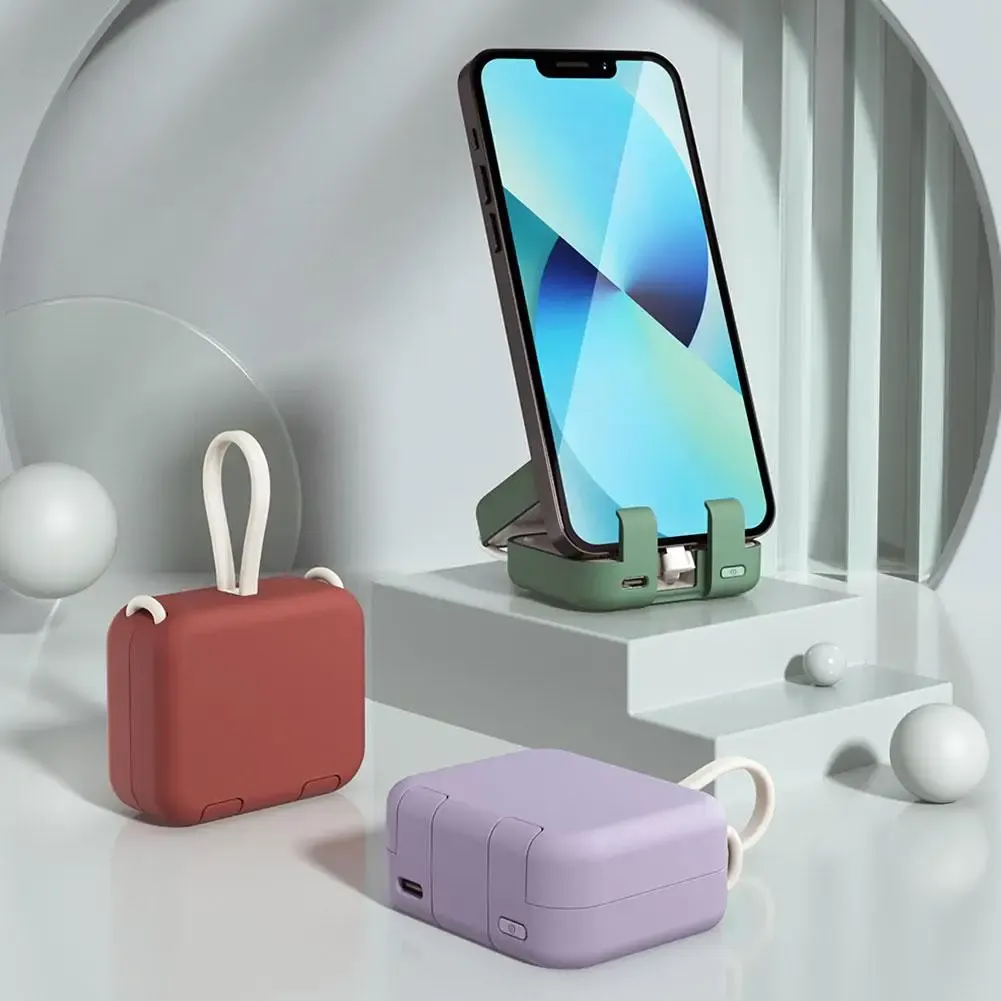 Väskor Creative Handbag Back Clip Mini Power Bank 5000mah Portable Charging Treasure Type C Foldbar telefonhållare för iPhone