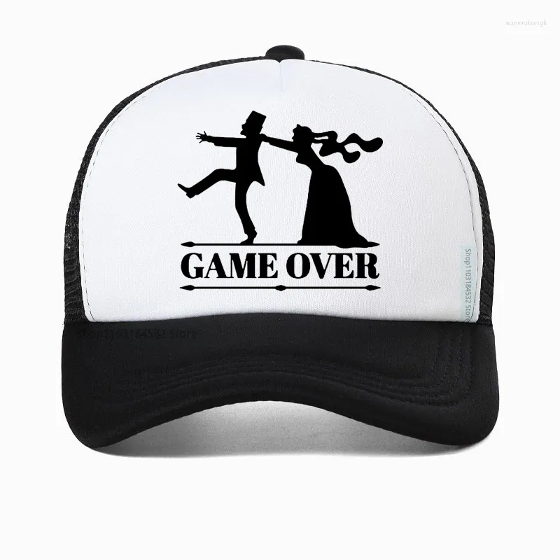 Bollmössor spel över brud brudgummen Bachelor Party Baseball Cap casual roliga män hat sommar andas mesh trucker hattar pappa casquette