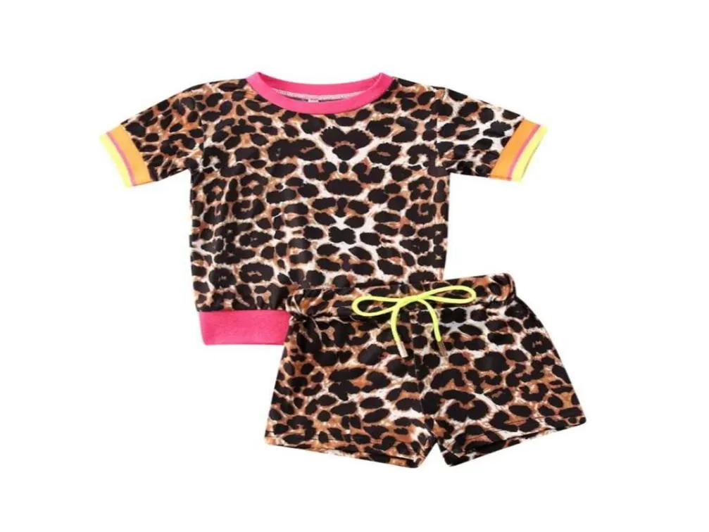 15Y Toddler Baby Kid Girls Girls Clothes Set Leopard à manches courtes courte Short Tournes Costumes d'été286p3370525