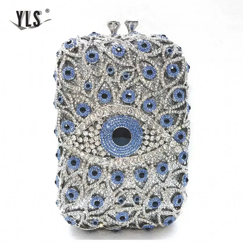 Buckets Fashion Silver Gold Blue Evil Eyes Women Diamond Clutch Party Evening Purses Handbags Ladies Bridal Wedding Crystal Bags