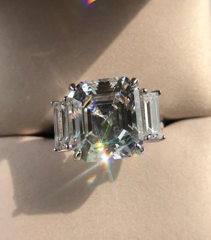 Pansysen Charms 12 mm quadrato creato anelli di gemma aquamarine geemtone per donne 925 gol di gioielli da sposa in argento sterling Gift J8695075