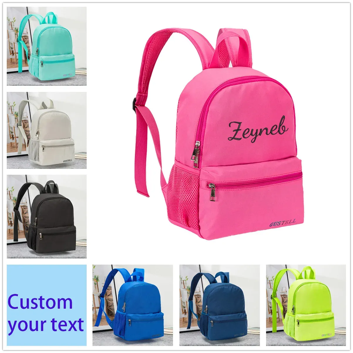 Mochilas bordados personalizados livianos unisex mochila para la escuela boobag sólido boobag nombre personal