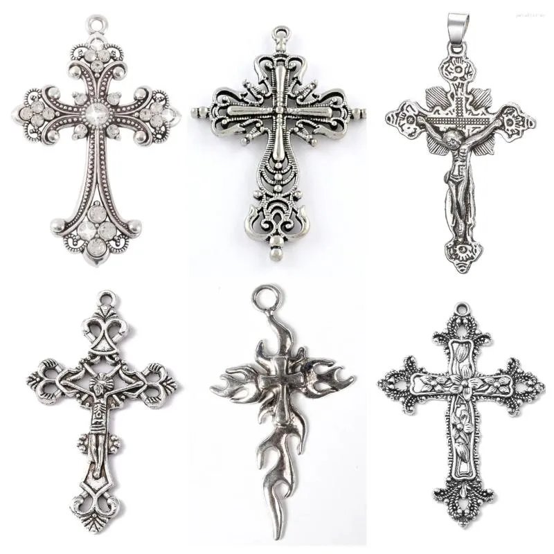 Takılar 5/10pcs Vintage Alaşım Çapraz Kolyeler Rhinestone DIY Mücevher Yapma Kolye Küpe Aksesuarları Hediye