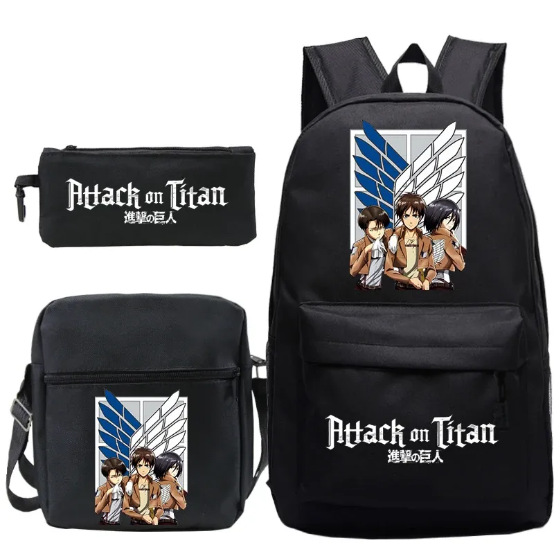 Mochilas Ataque na bolsa escolar de anime Titan para meninas garotas crianças de volta à escola Backpack Bag Bag Case Lápis Conjunto de alunos da bolsa escolar