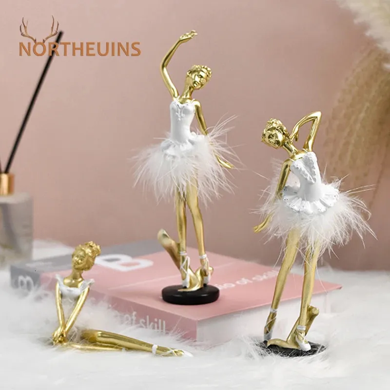 Northeuins Nordic Luxury Cute Ballet Girl Harts Figurer Dancer Statue Home Bedroom Desktop Decoration Objects Birthday Present 240416