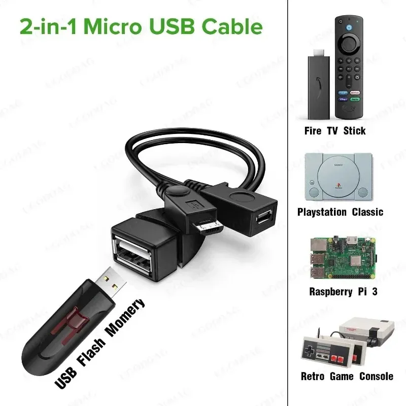 2024 Mini Micro USB OTG Adapter Host Power y Splitter USB إلى Micro 5 Pin Cable Cable for Fire Android Phone Accessories2. من أجل فاصل Micro USB