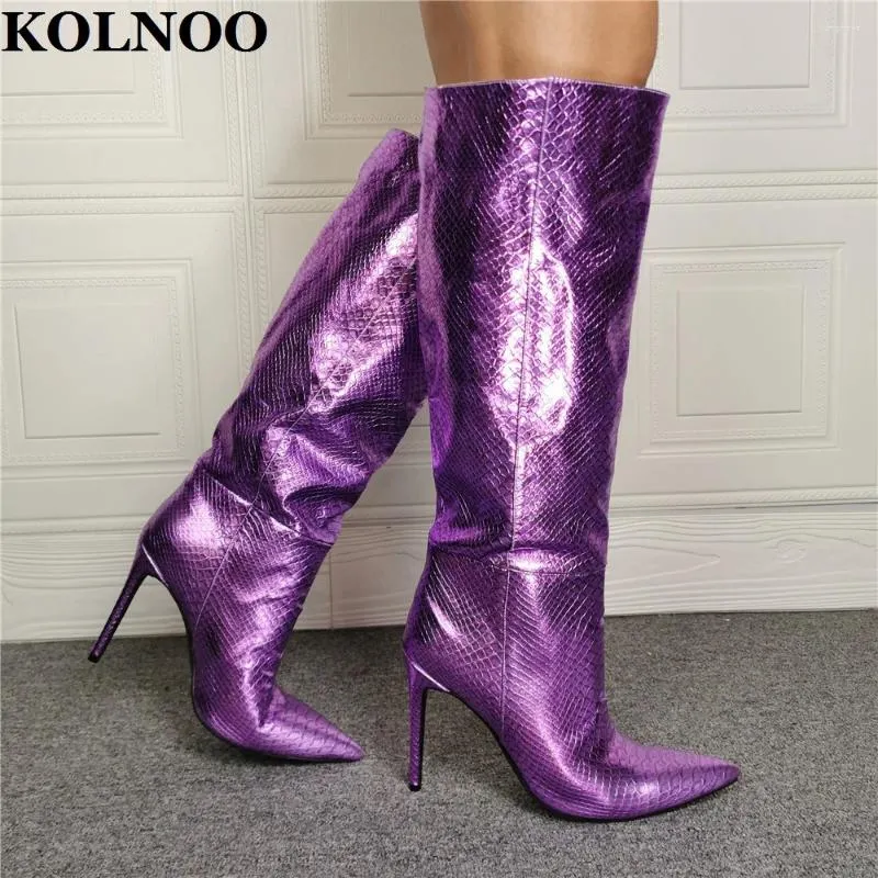 Boots Kolnoo Real Pos Handmade Dames High Heel Style classique Sexy Prom Prom Knee-High Evening Fashion Club Chaussures