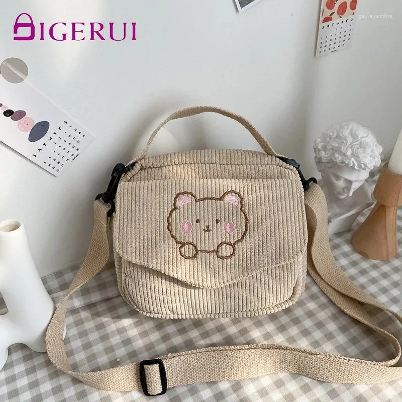 Bag Digerui Kvinnor Canvas Zipper Preppy Style Student Tote Shoulder Messenger Corduroy Satchel Travel Purse Söt